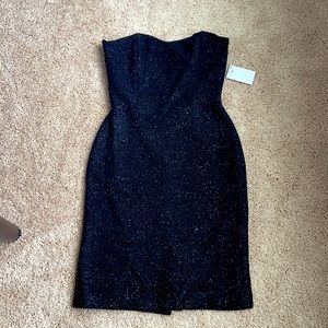 Black strapless cocktail dress, tweed, sparkle